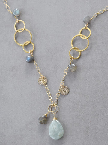 Golden Hoops & Aquamarine Necklace